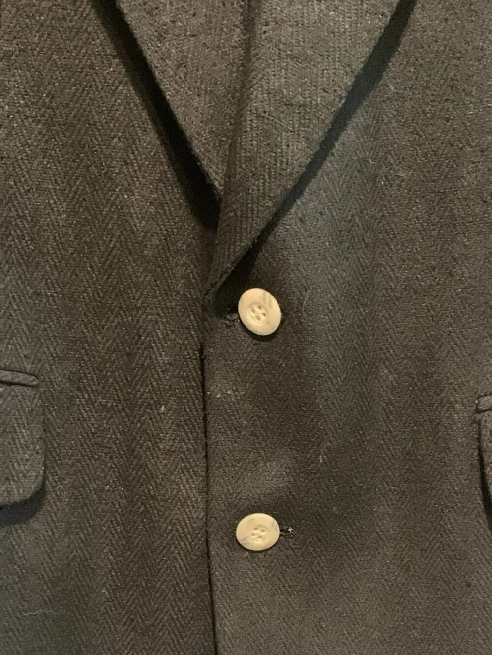 Robert Stock Black Herringbone Blazer 40R Single-Breasted 2-Button Notch